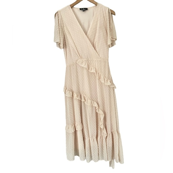 Lulus Next To You Cream Swiss Dot Ruffle Midi Dress Medium - Picture 6 of 15